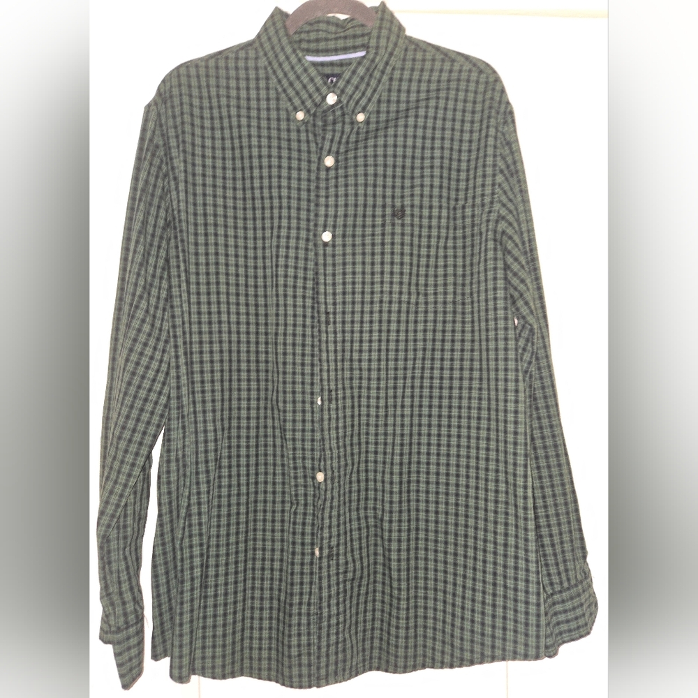 Chaps Men's Green & Blue Checkered Shirt Size XL